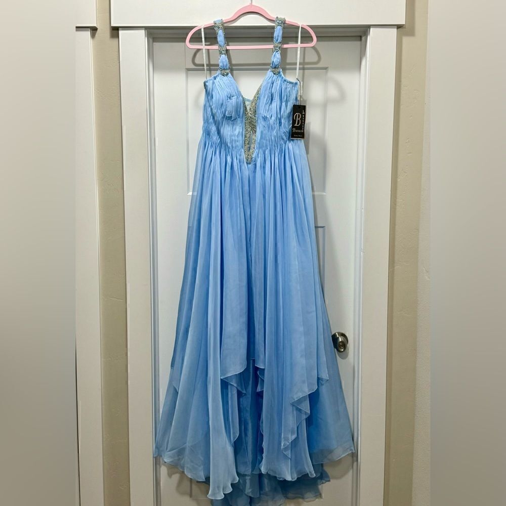 New Gorgeous Light Blue Beaded Chiffon Gown With Shawl - Picture 5 of 16